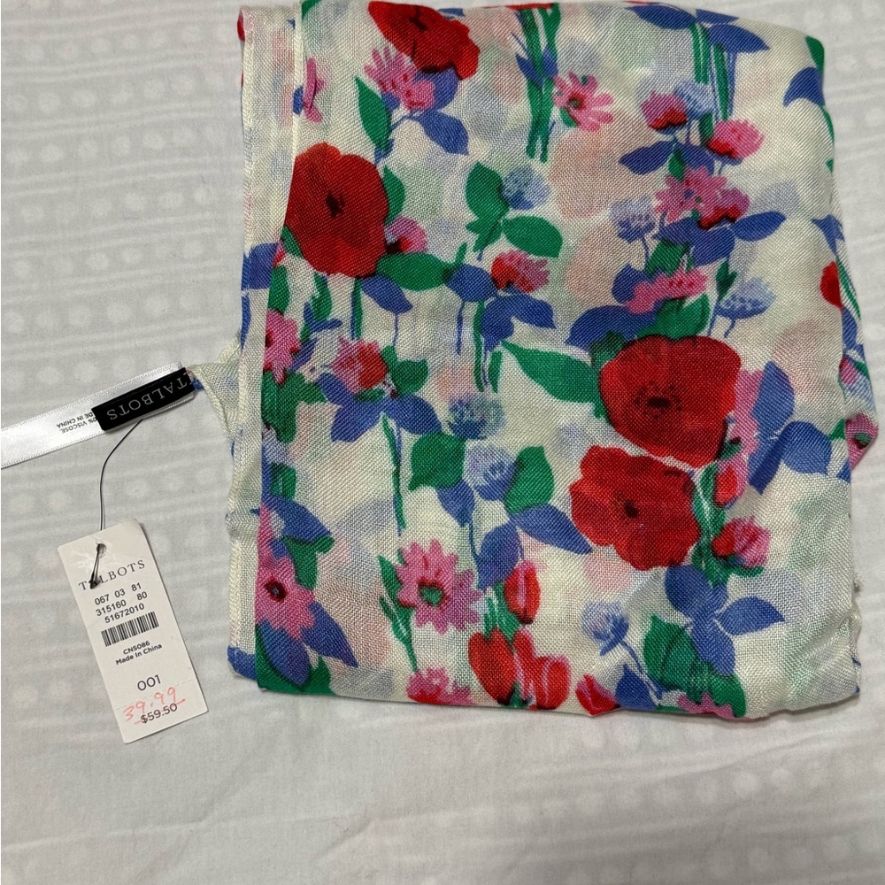 Talbots Floral Scarf - Red and Blue